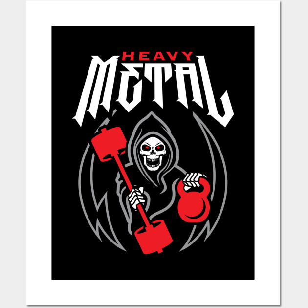 Heavy Metal (Gym Reaper Kettlebell & Barbell) Funny Fitness Pun Wall Art by brogressproject